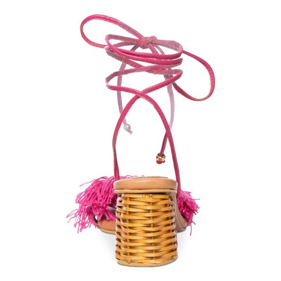 SILVIA COBOS Womens Pink Wrapping Ankle-Tie Fringed Canasto Sandals Shoes 5.5 - Picture 2 of 4